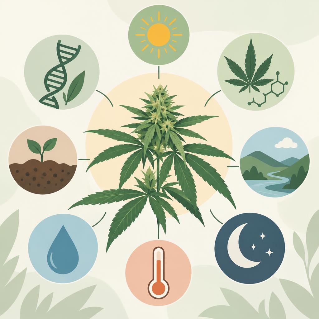 Cannabis light effetto: disegno in piano con motivi vegetali — Da cosa dipende l'effetto della cannabis light?