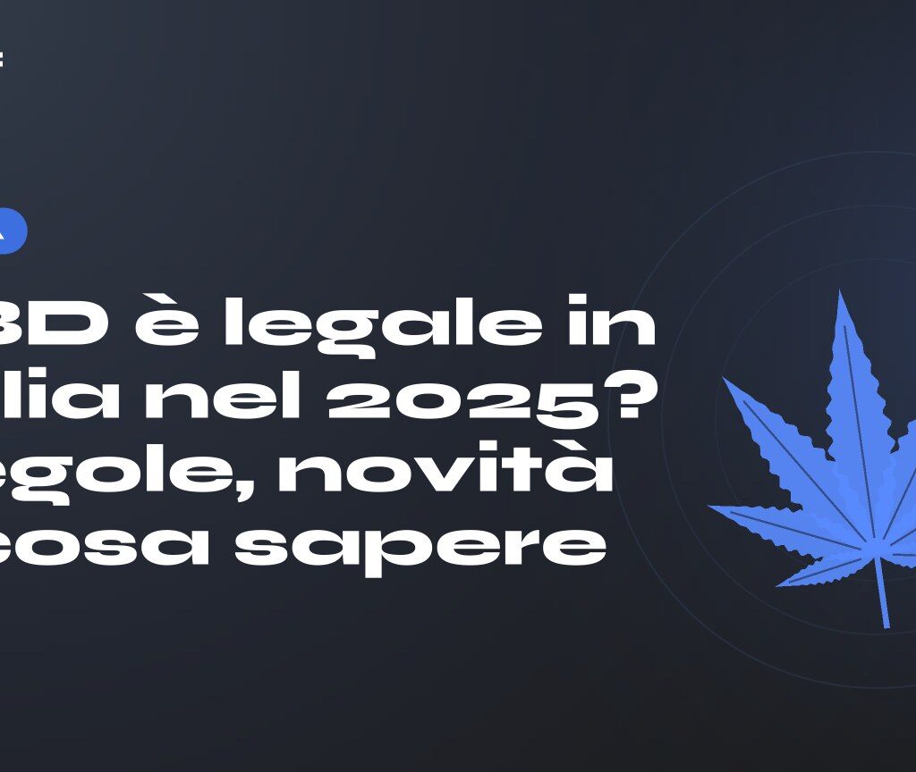 Cbd è legale in italia 2025: titolo su fondo scuro, foglia di canapa stilizzata