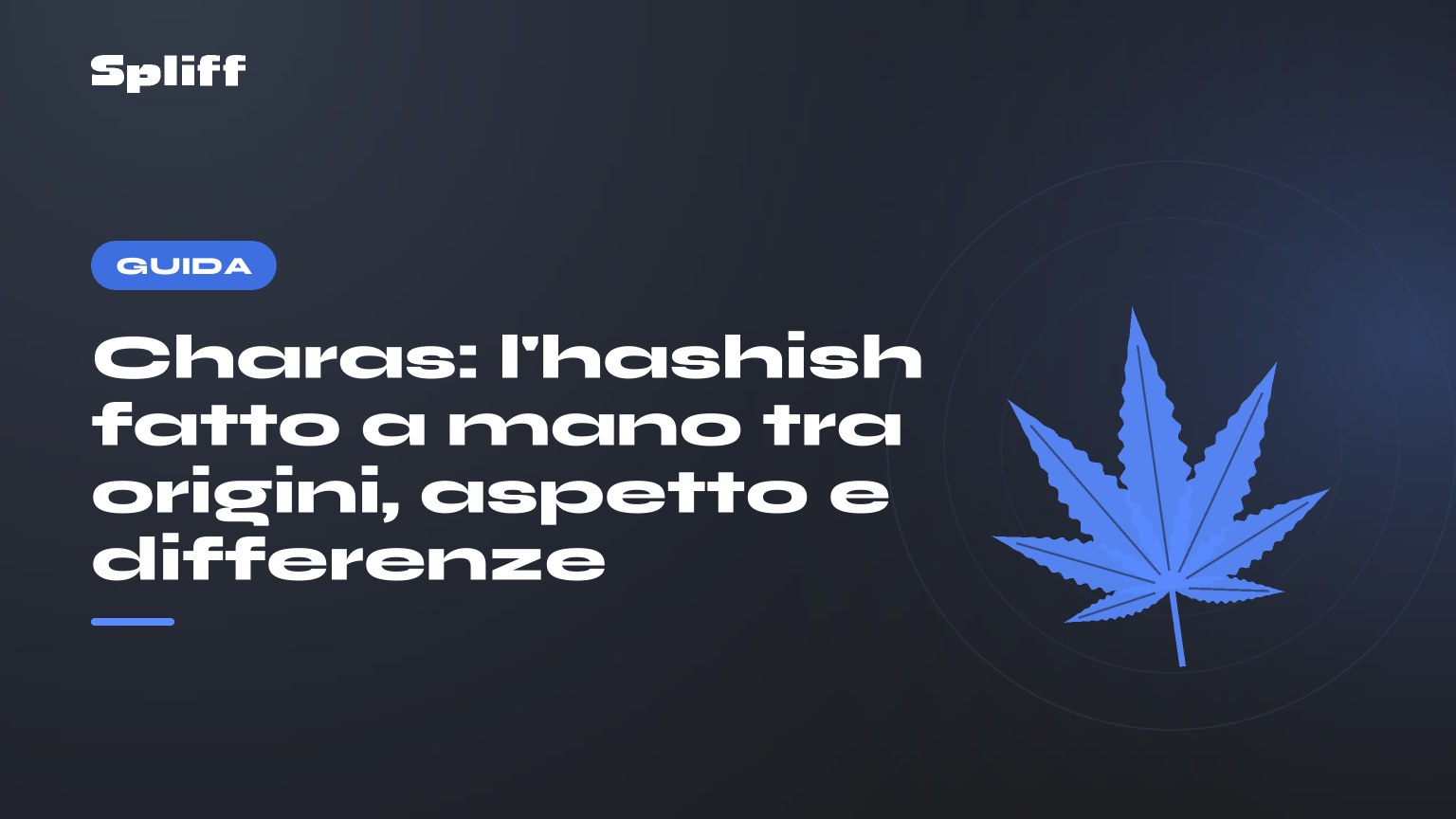 Charas: l'hashish fatto a mano tra origini, aspetto e differenze — titolo su fondo scuro, foglia di canapa stilizzata