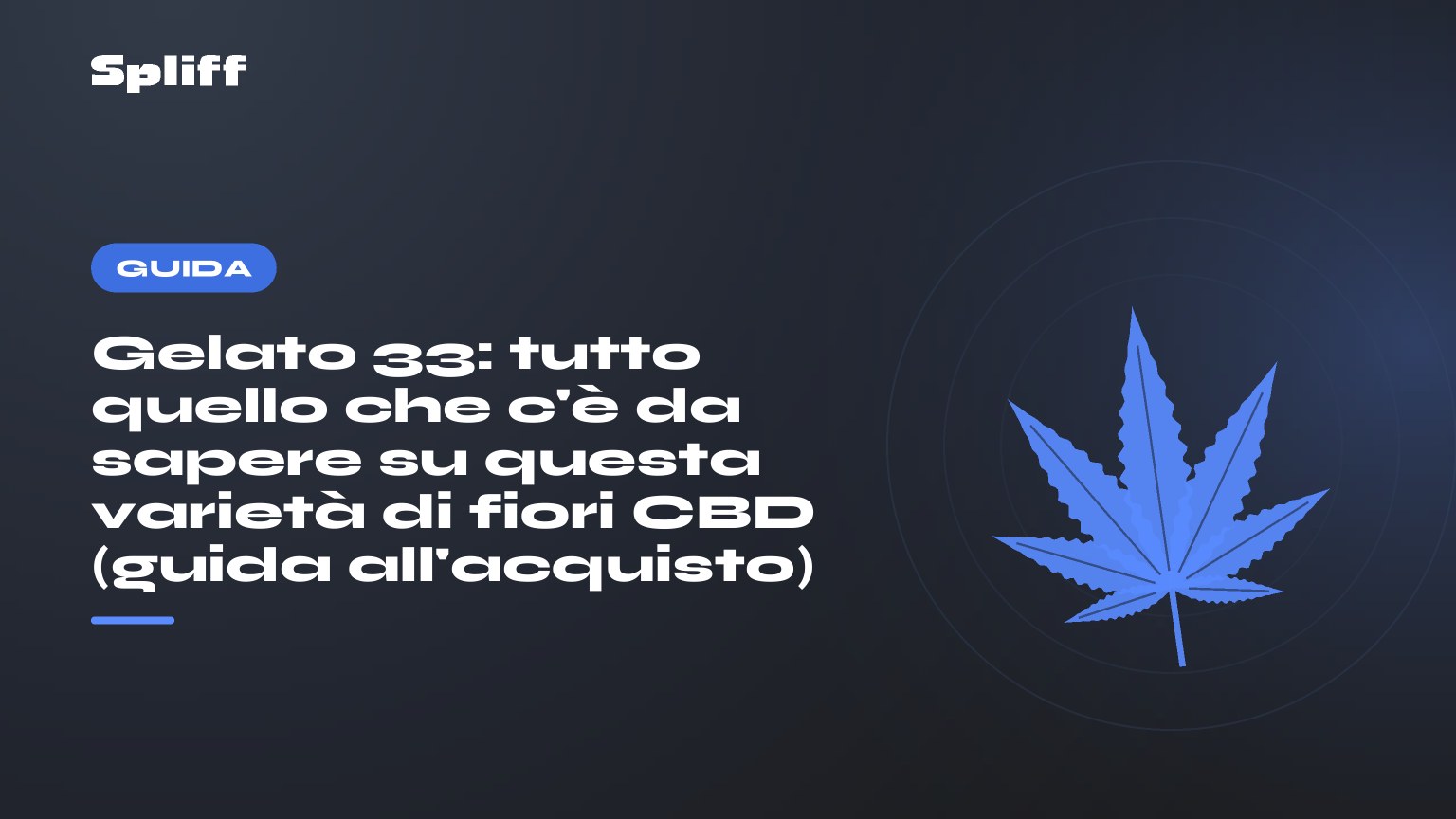 Titolo su fondo scuro, foglia di canapa stilizzata