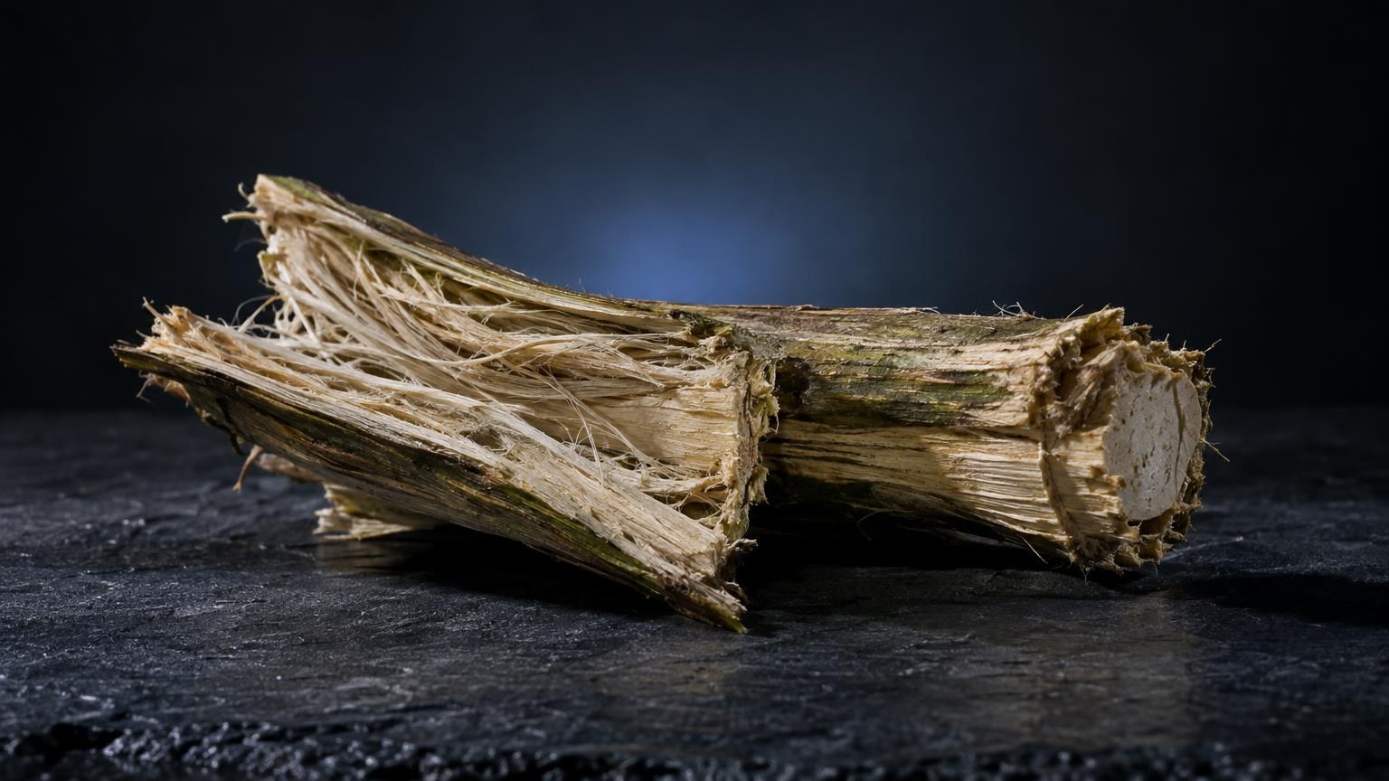 Radici e legno secco di cannabis su superficie nera, tema naturale per h24 cannabis legale cbd trieste beleaf cbd
