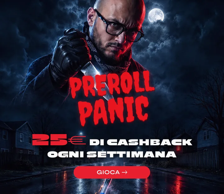 Gioco Preroll Panic: 25 € di cashback ogni settimana – killer con coltello sotto la luna piena, pre-roll Gelato sulla strada