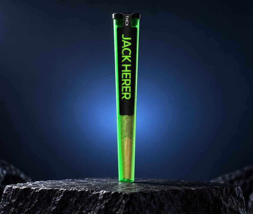 Cilindro verde e nero su roccia scura, sfondo blu, articolo su Preroll