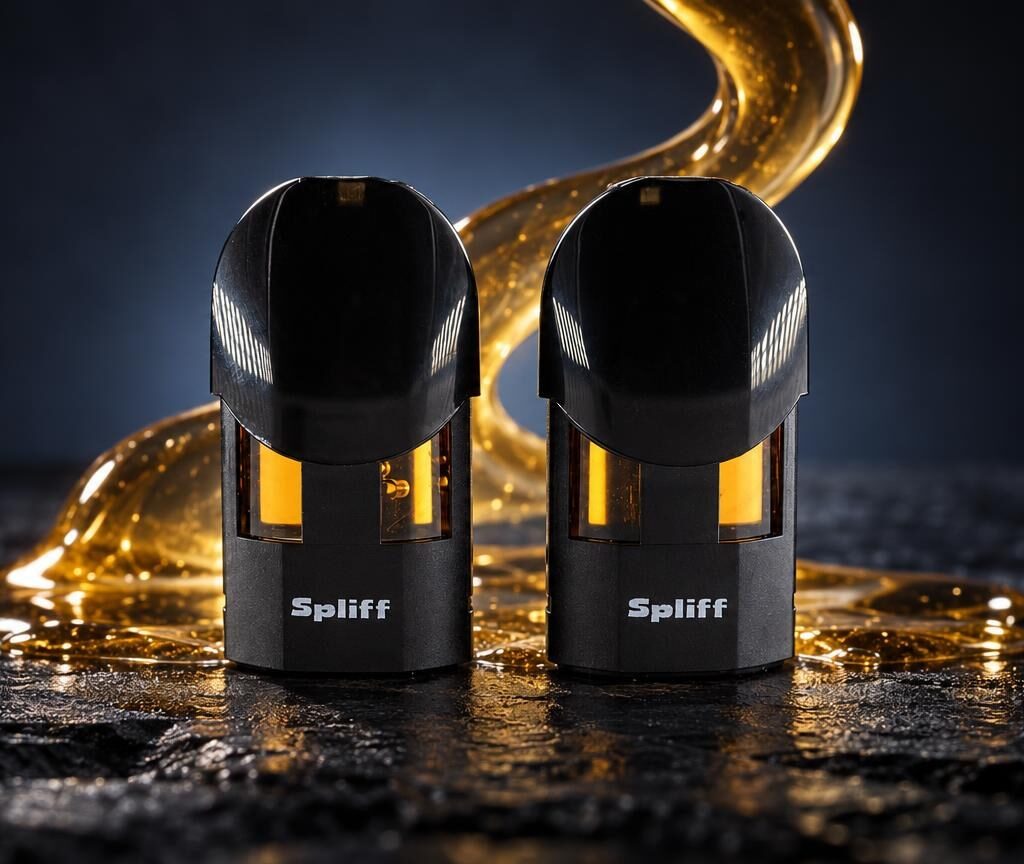 Prezzi puff: due Magic Pod neri in plastica con finestre luminose gialle, circondati da gocce dorate su sfondo scuro
