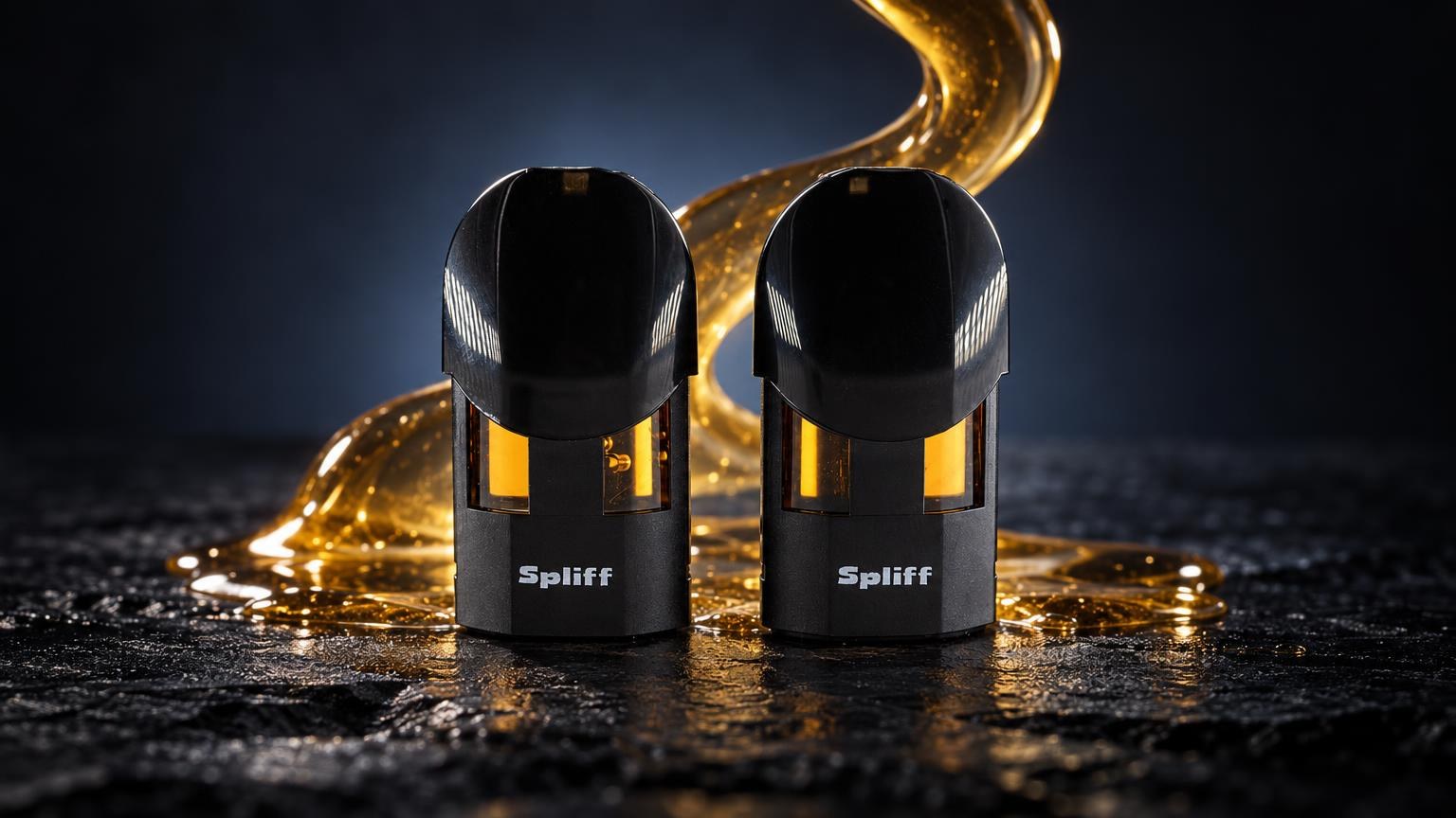 Prezzi puff: due Magic Pod neri in plastica con finestre luminose gialle, circondati da gocce dorate su sfondo scuro