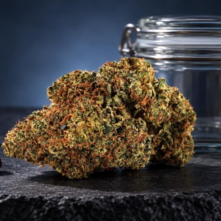 Weed store: infiorescenza Diamond Kush in una composizione di studio